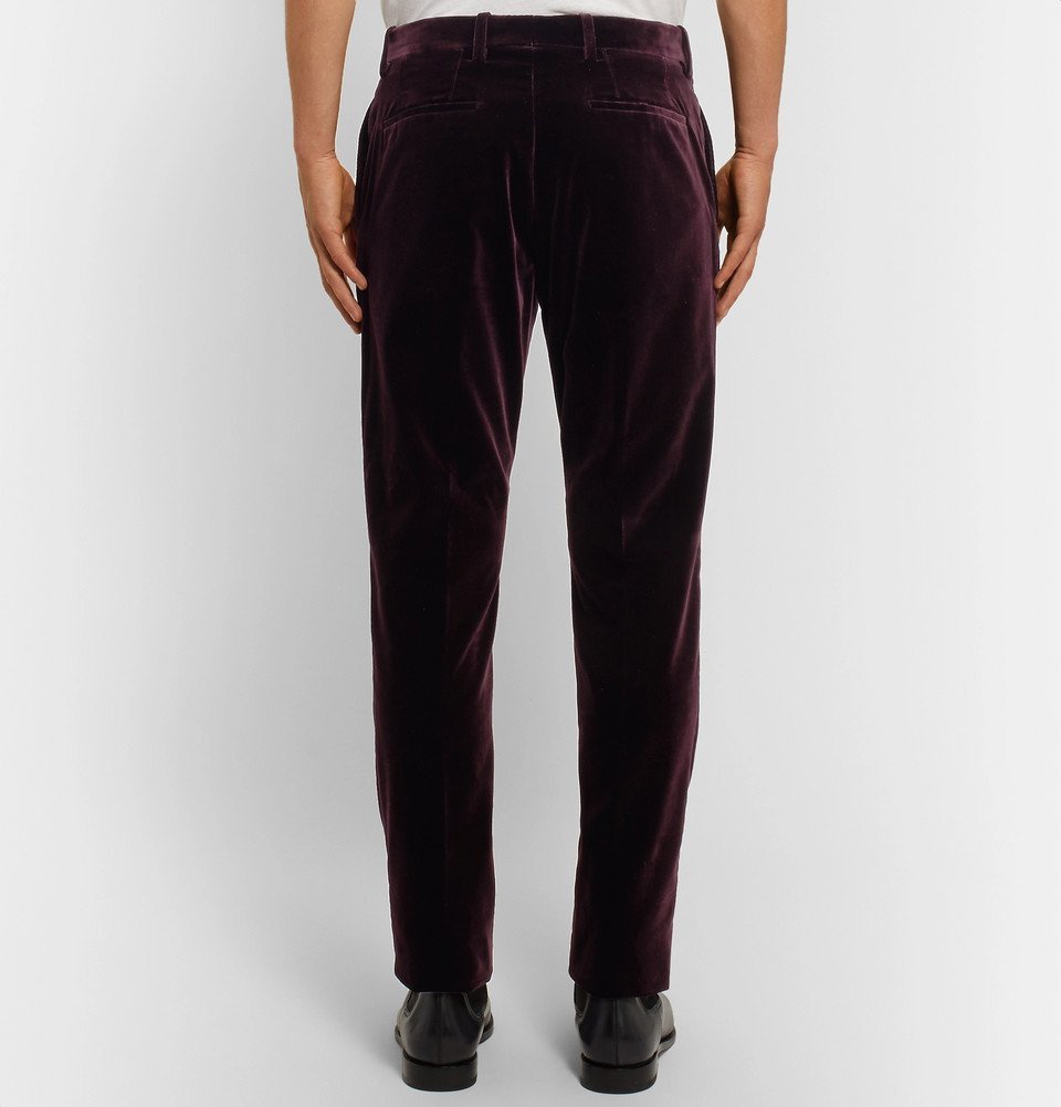 Burgundy velvet suit trousers