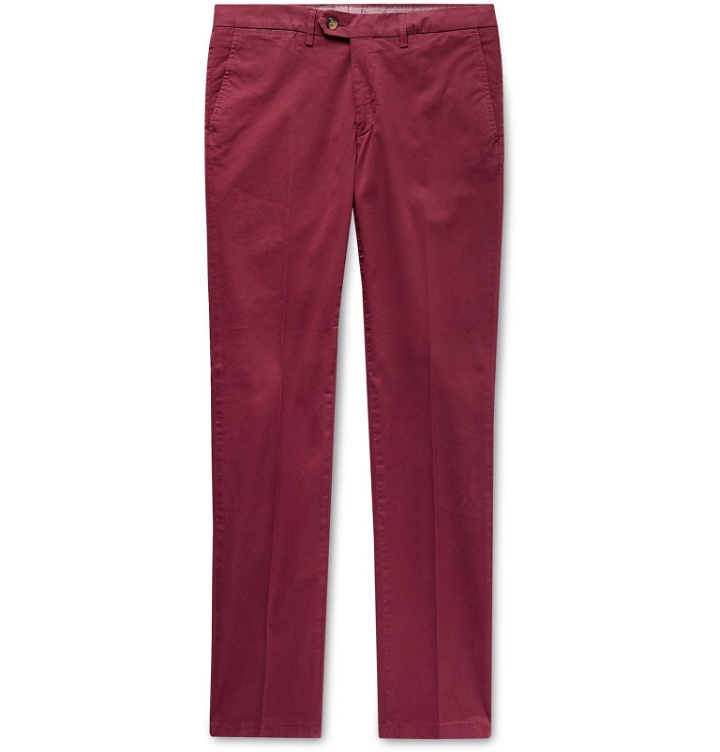 Photo: Canali - Navy Stretch-Cotton Twill Chinos - Red