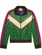 GUCCI - Striped Webbing-Trimmed Monogrammed Tech-Jersey Track Jacket - Green