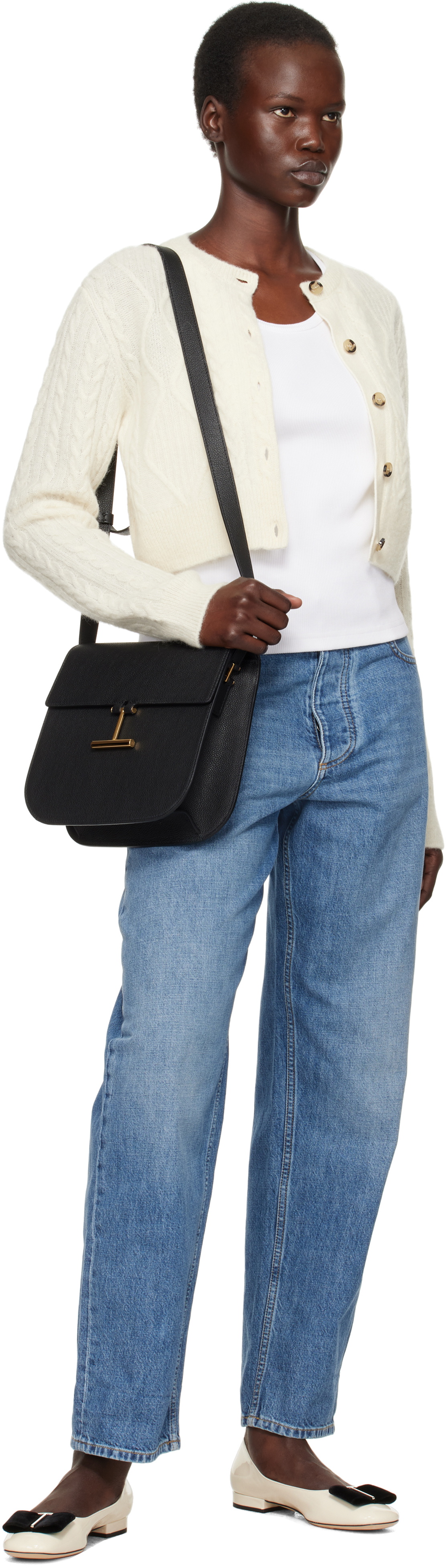 TOM FORD Black Grain Leather Tara Medium Crossbody Bag