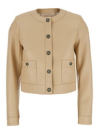 TwinSet Beige Crewneck Jacket With Logo Buttons In Leather Woman