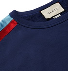 Gucci - Logo-Appliquéd Satin Twill-Trimmed Loopback Cotton-Jersey Sweatshirt - Blue