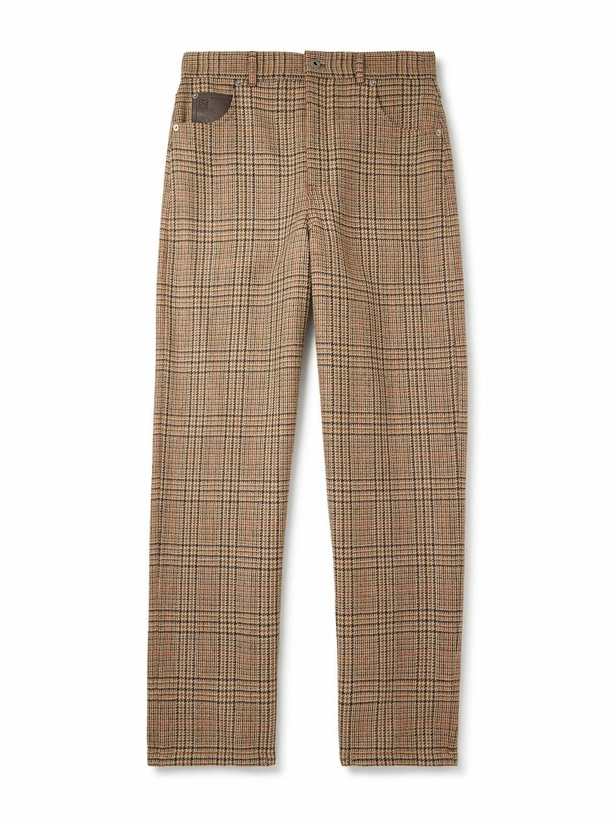 Photo: LOEWE - Leather-Trimmed Prince of Wales Checked Wool Trousers - Neutrals