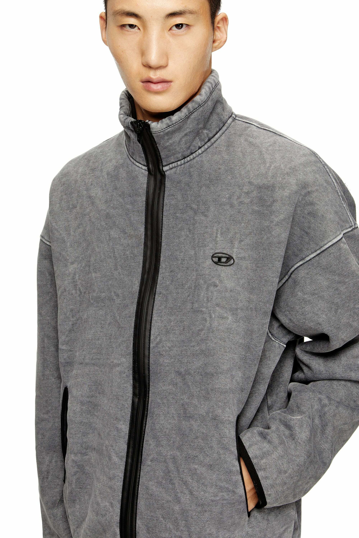 Diesel Zip-up sweatshirt with inner lining - Sweaters Mens in Grey