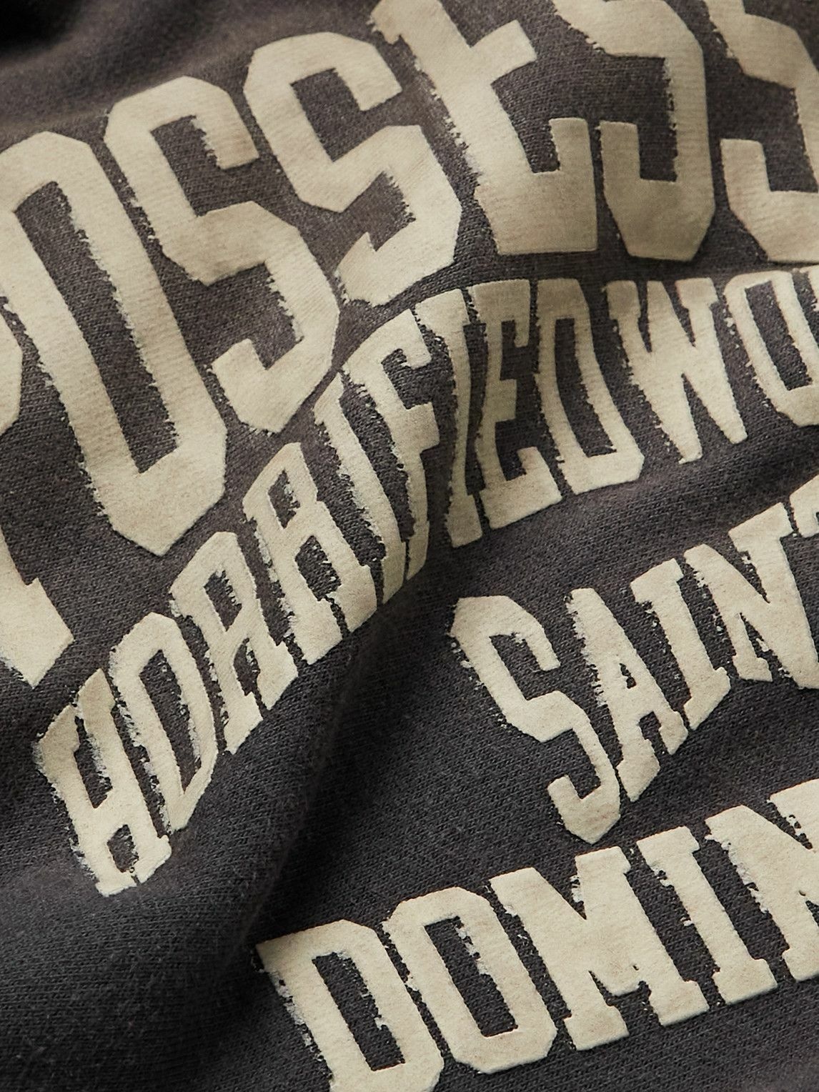 SAINT Mxxxxxx - Distressed Logo-Print Cotton-Jersey Hoodie - Gray
