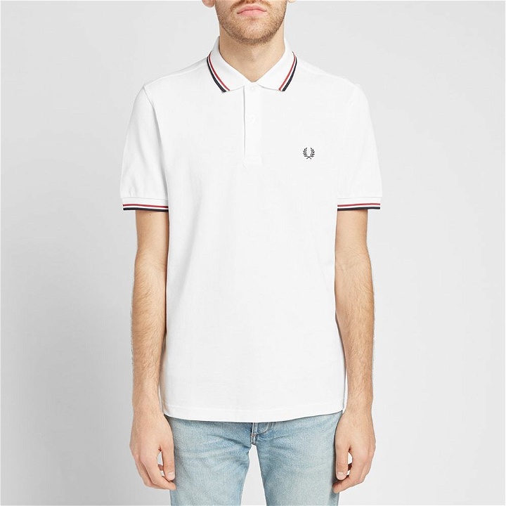 Photo: Fred Perry Slim Fit Twin Tipped Polo White, Red & Navy