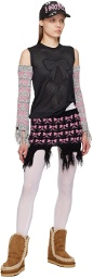 Ashley Williams Black & Pink Frayed Miniskirt