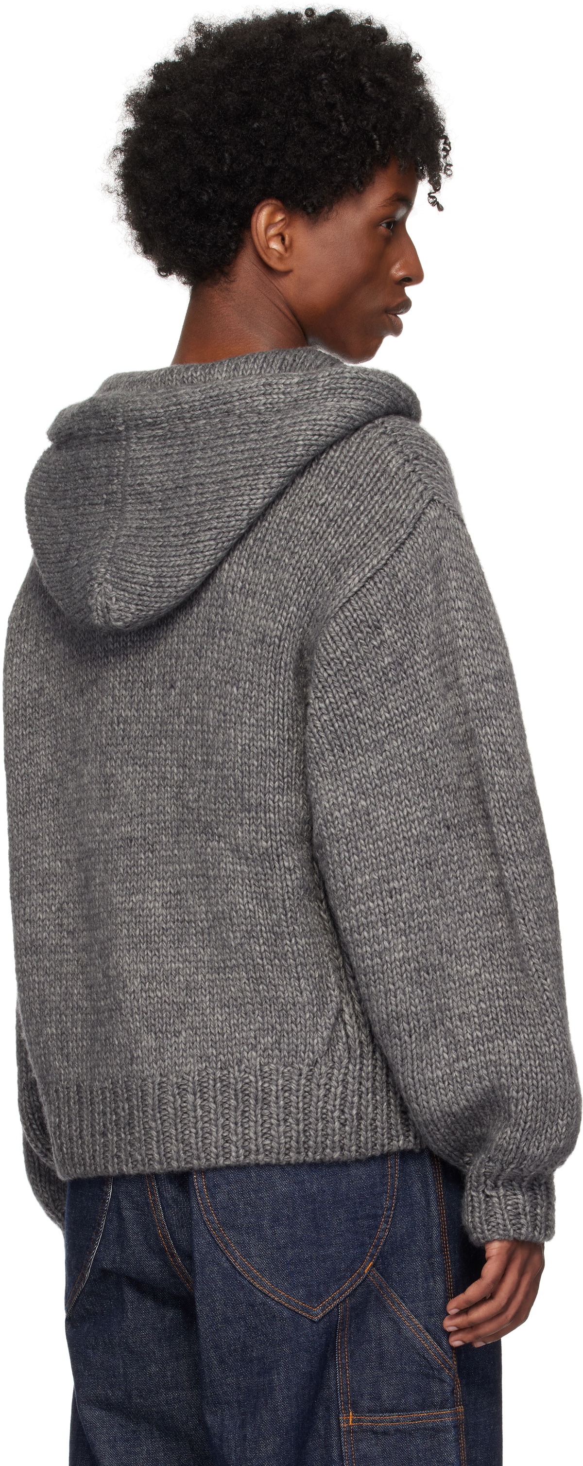 RICE NINE TEN Gray Hand Knitted Zip Hoodie