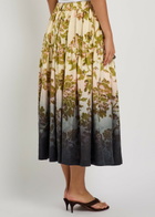 LA Double J Gala Floral-print Linen Midi Skirt Black