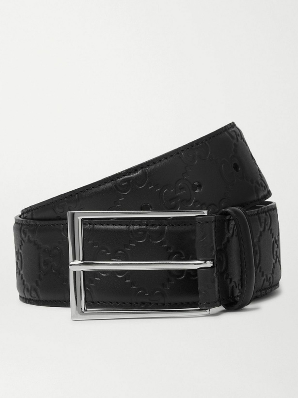 Photo: GUCCI - 4cm Logo-Debossed Leather Belt - Black