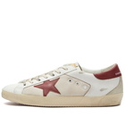 Golden Goose Men's Super Star Leather Sneakers in Cream/White/Red/Beige