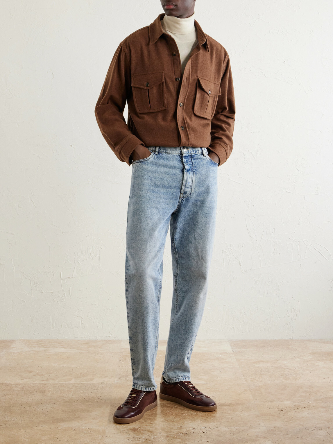 Caruso - Houndstooth Brushed Wool Overshirt - Neutrals