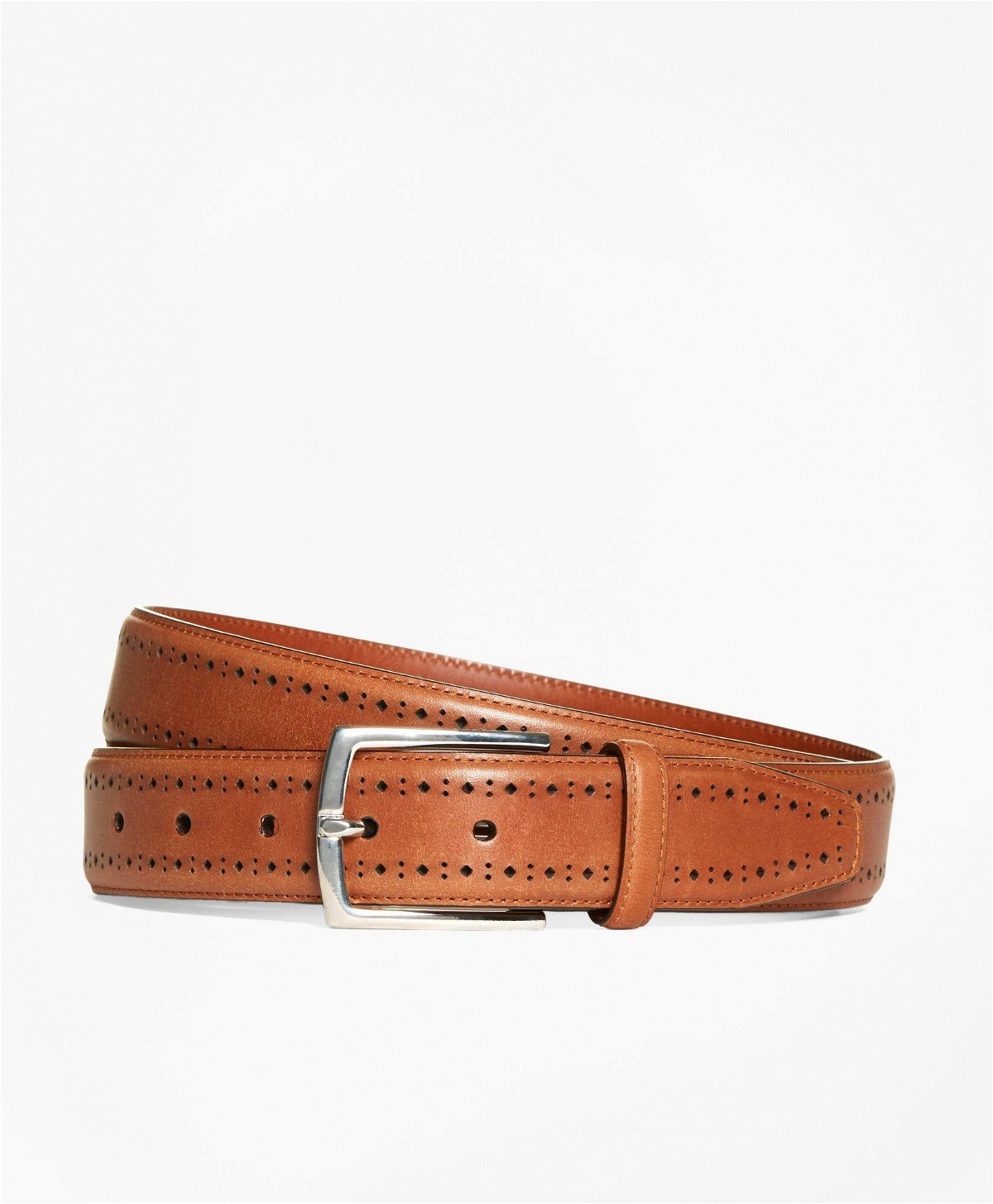 Brooks Brothers Men's Leather Perforated Belt | Cognac