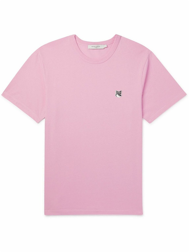 Photo: Maison Kitsuné - Logo-Appliquéd Cotton-Jersey T-Shirt - Pink