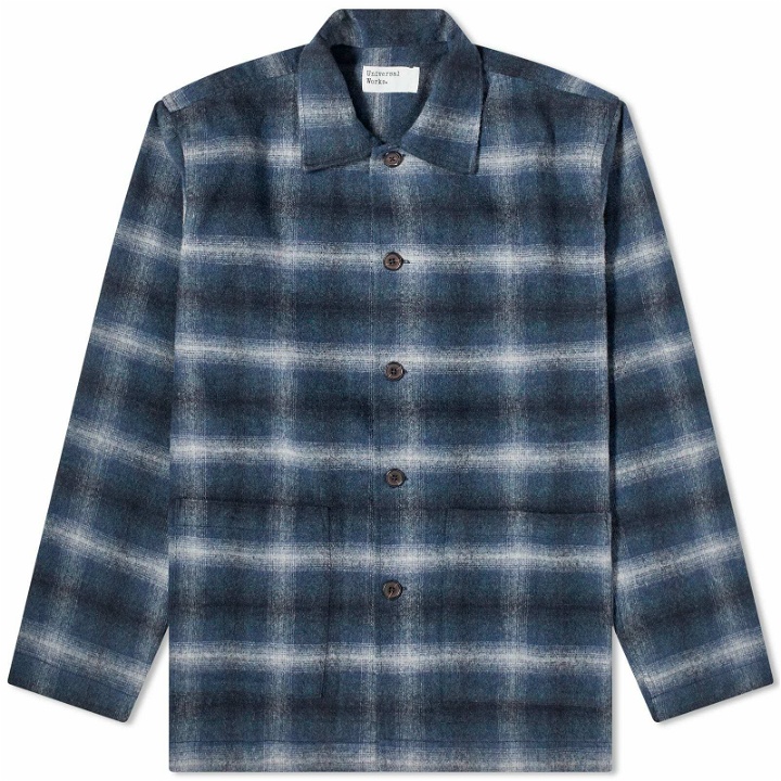 Photo: Universal Works Men's Wool Flannel Easy Overshirt in Navy Check
