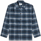 Universal Works Men's Wool Flannel Easy Overshirt in Navy Check