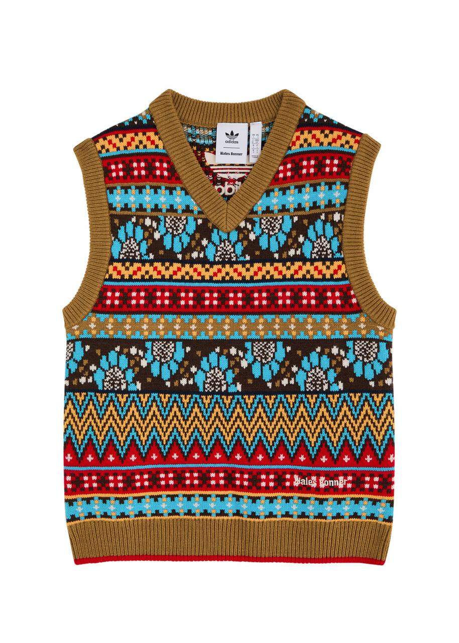 Adidas X Wales Bonner Logo Intarsia Knitted Vest Multicoloured