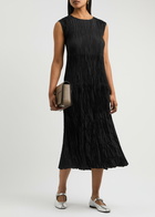 Eileen Fisher Jewel Plissé Silk Midi Dress Black
