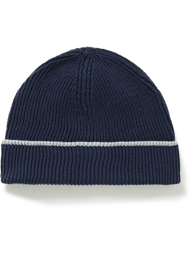 Photo: Brunello Cucinelli - Striped Ribbed Cotton Beanie - Blue