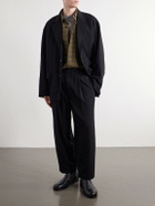 Graphpaper - Easy Wide-Leg Gathered Wool-Gabardine Trousers - Black