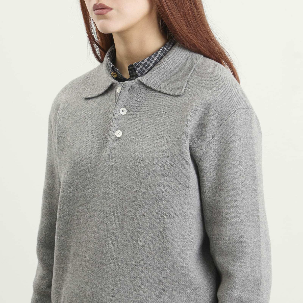 DUNST Women's Collared Sweater in Melange Grey