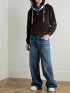 CELINE - Embellished Logo-Embroidered Cotton-Blend Velour Zip-Up Hoodie - Brown