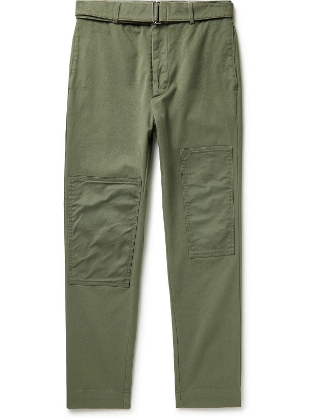 Photo: Officine Générale - Edouard Tapered Belted Garment-Dyed Stretch-Cotton Twill Trousers - Green