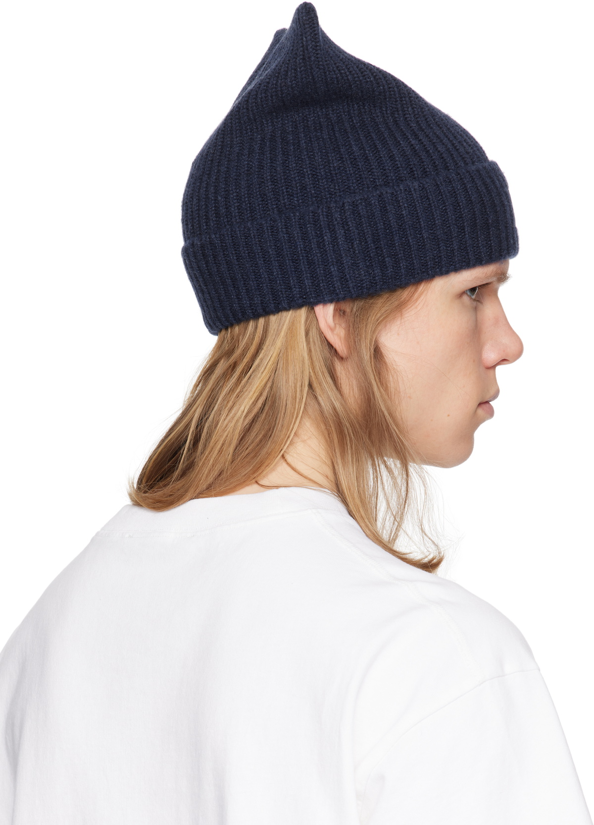 Acne Studios Navy Face Logo Square Beanie Acne Studios