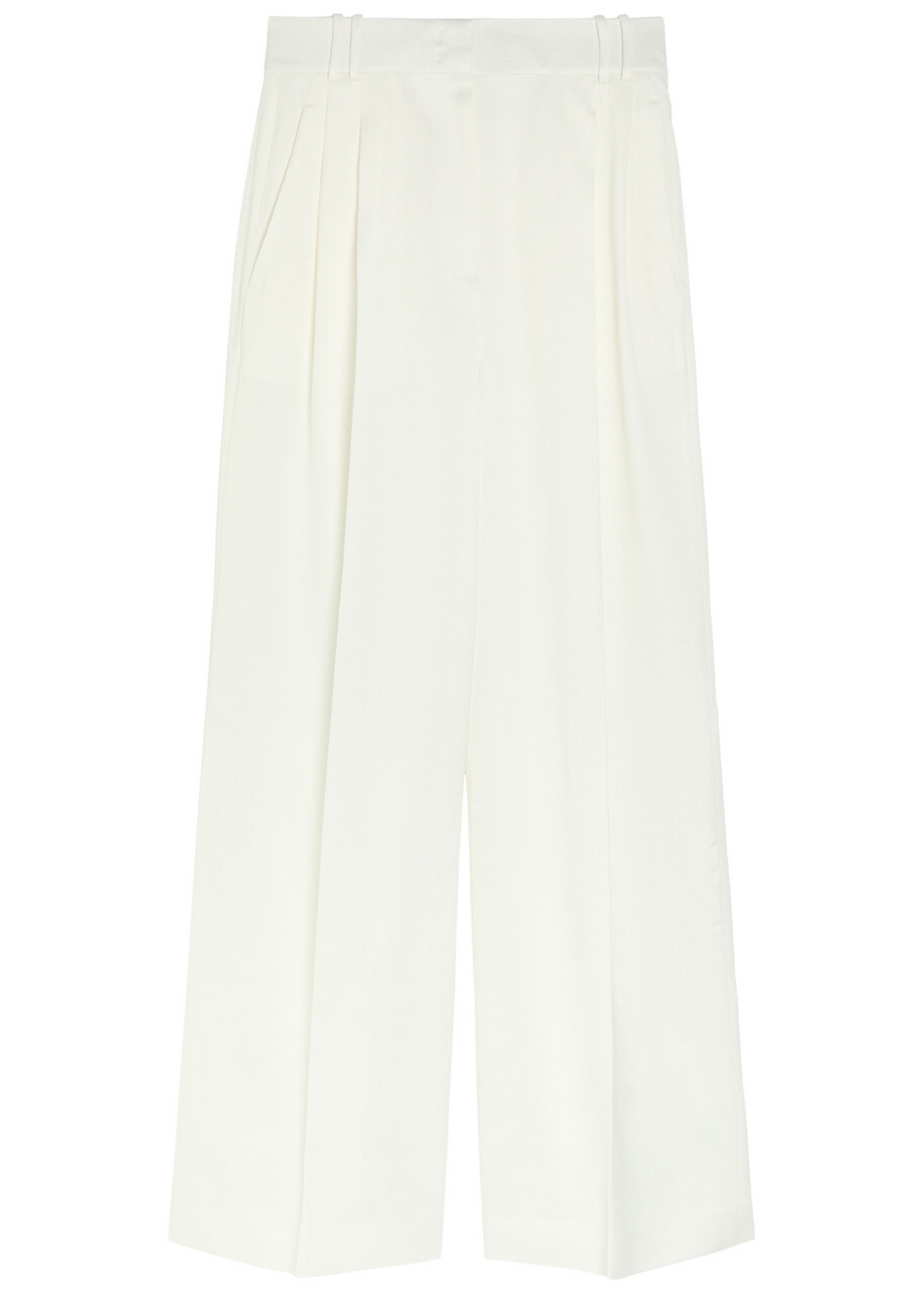 Another Tomorrow Pleated Wide-leg Trousers White