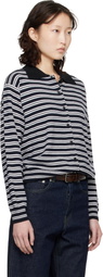 Cordera Black & White Merino Wool Striped Polo Cardigan