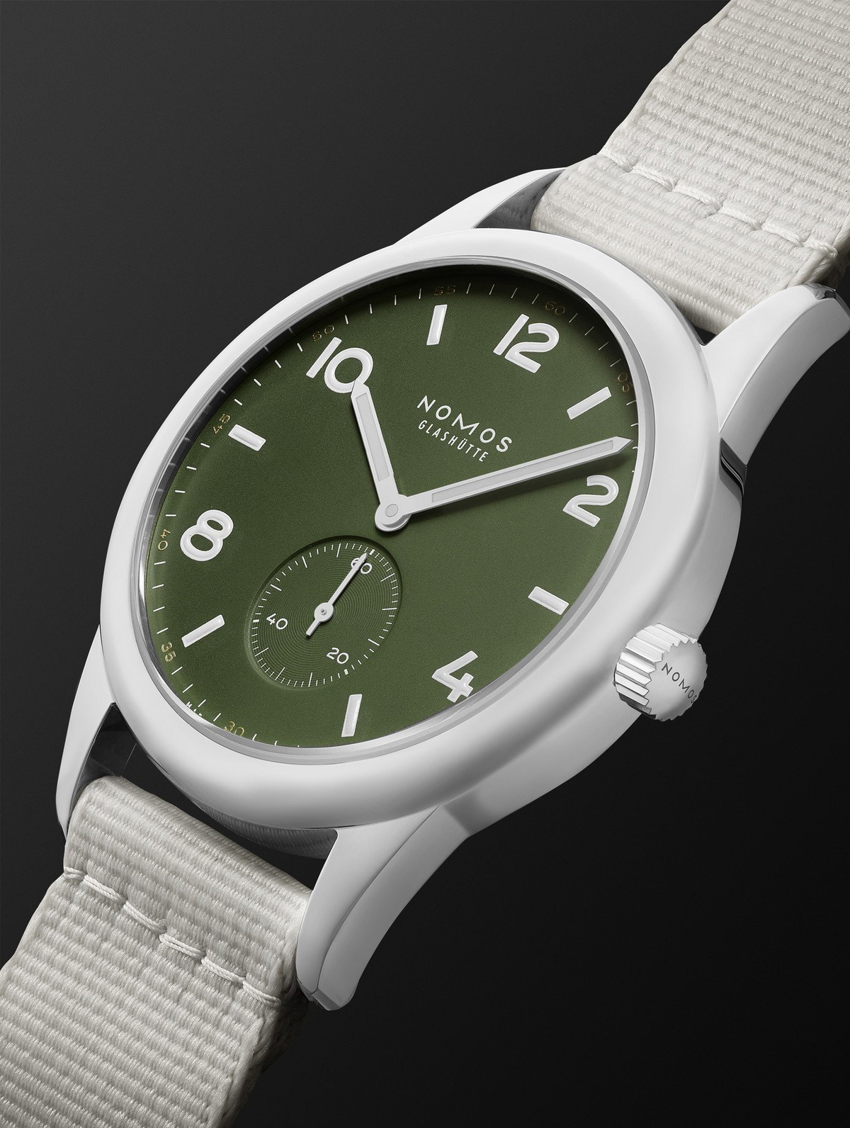 NOMOS GLASHUTTE Club Limited Edition Automatic 40mm Stainless Steel and Webbing Watch Ref. No. 753.S3 Green