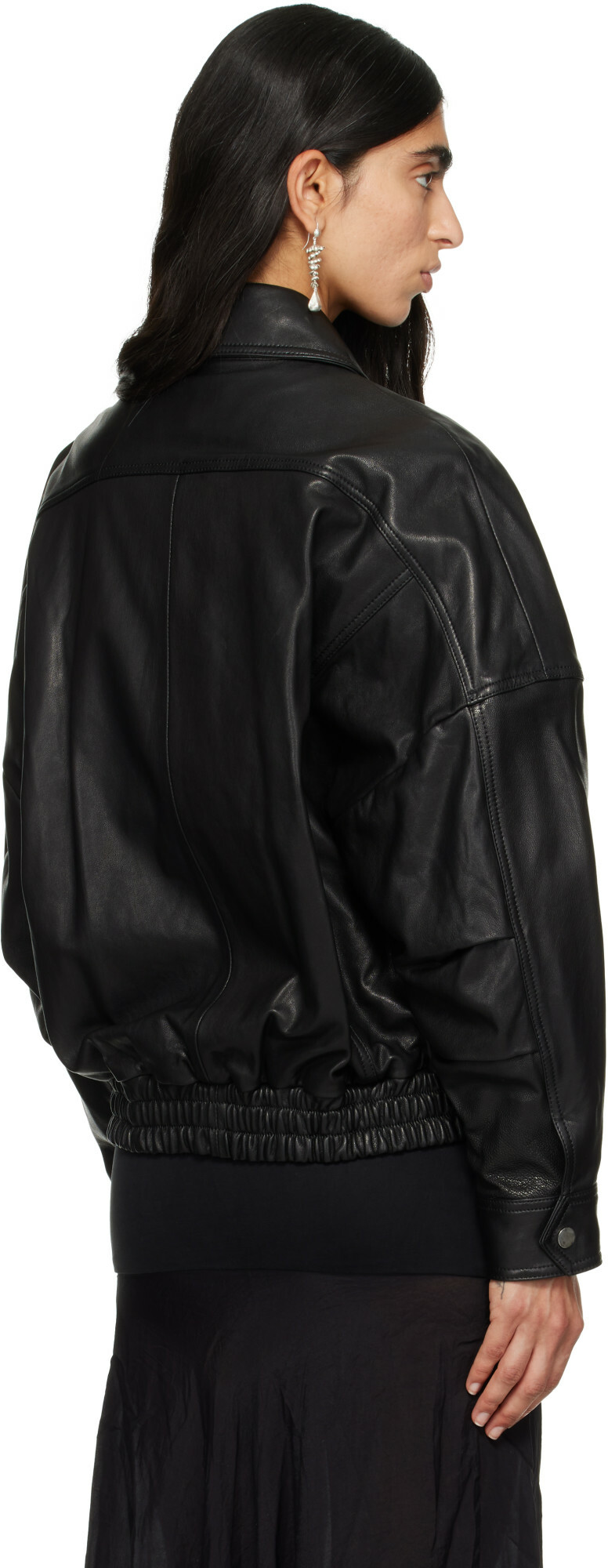 Nour Hammour Black Dalma Leather Bomber Jacket