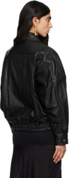 Nour Hammour Black Dalma Leather Bomber Jacket