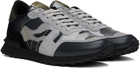 Valentino Garavani Gray & Black Camouflage Rockrunner Sneakers