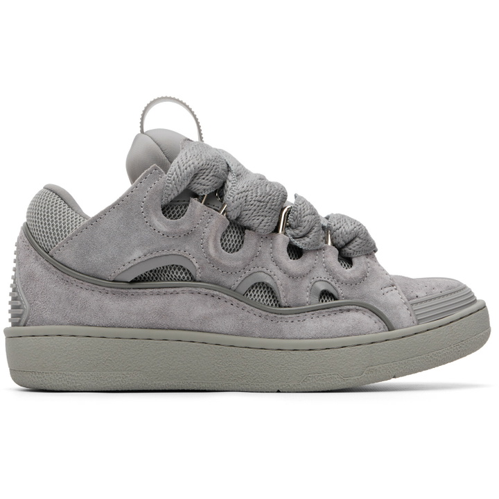 Photo: Lanvin Gray Monochrome Suede Curb Sneakers