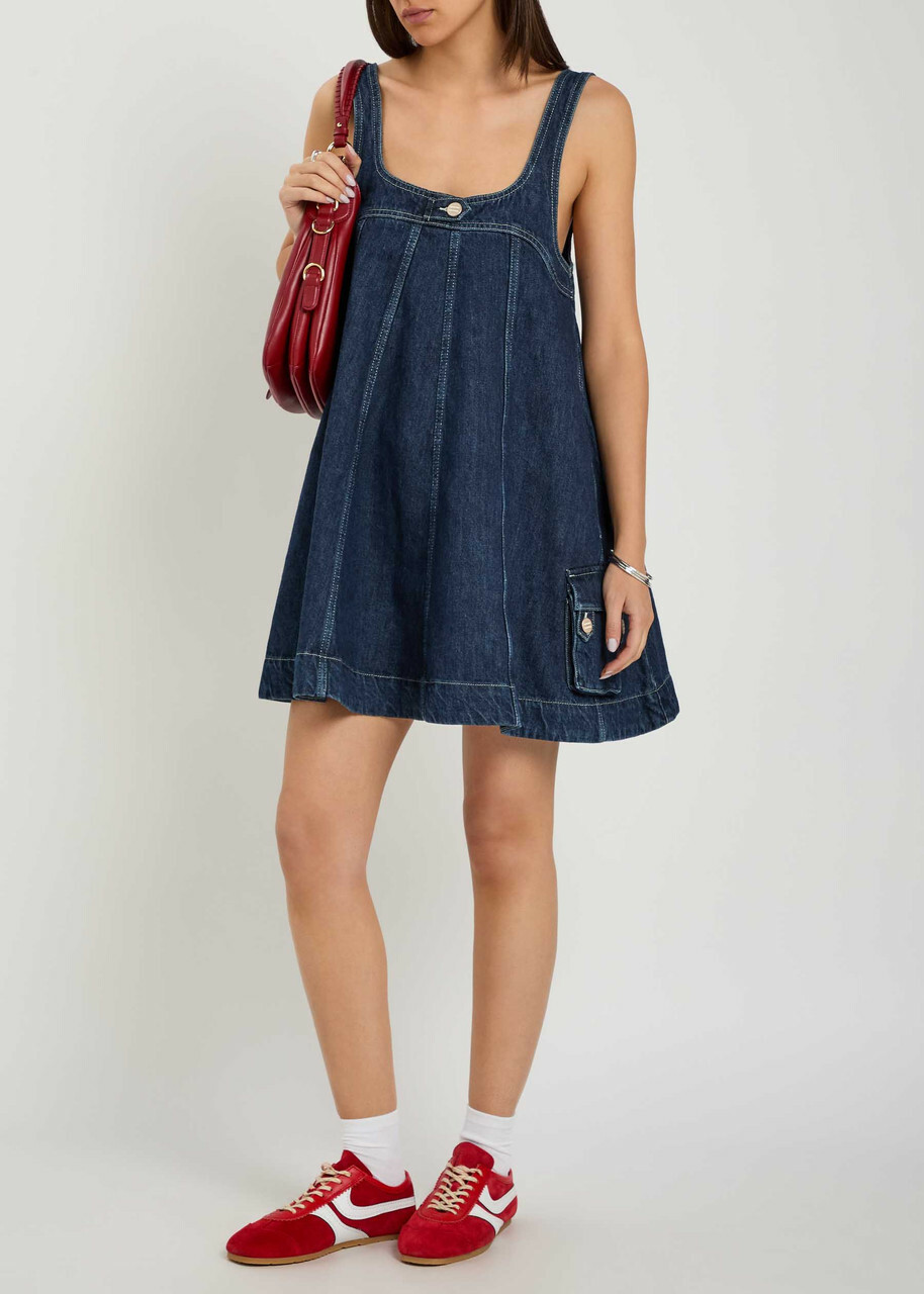 Damson Madder Immy Panelled Denim Mini Dress Dark Blue