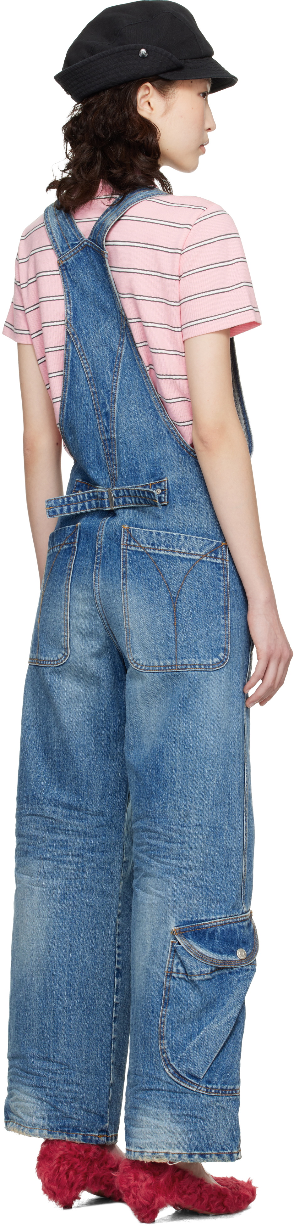 OPEN YY Blue Cargo Pocket Denim Overalls