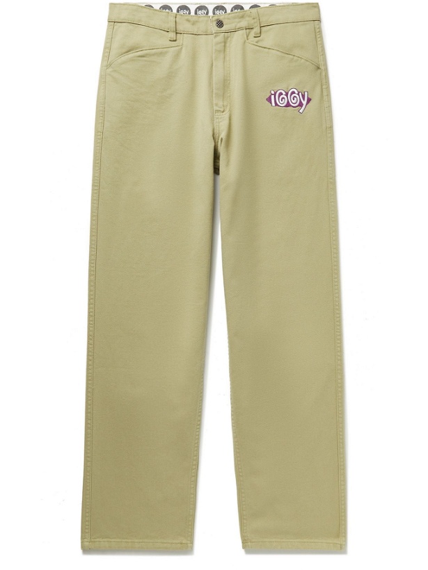 Photo: IGGY - Logo-Embroidered Cotton-Twill Trousers - Green
