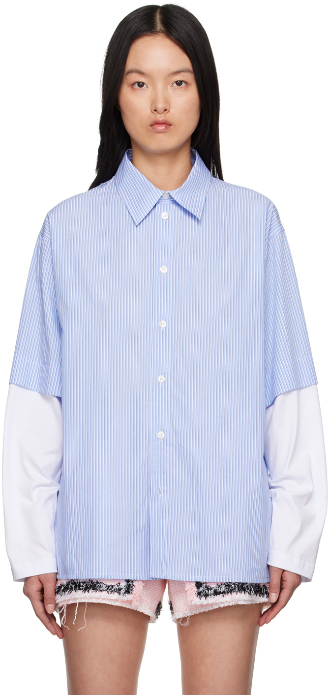 MSGM Blue Incorporated Long Sleeve Shirt MSGM