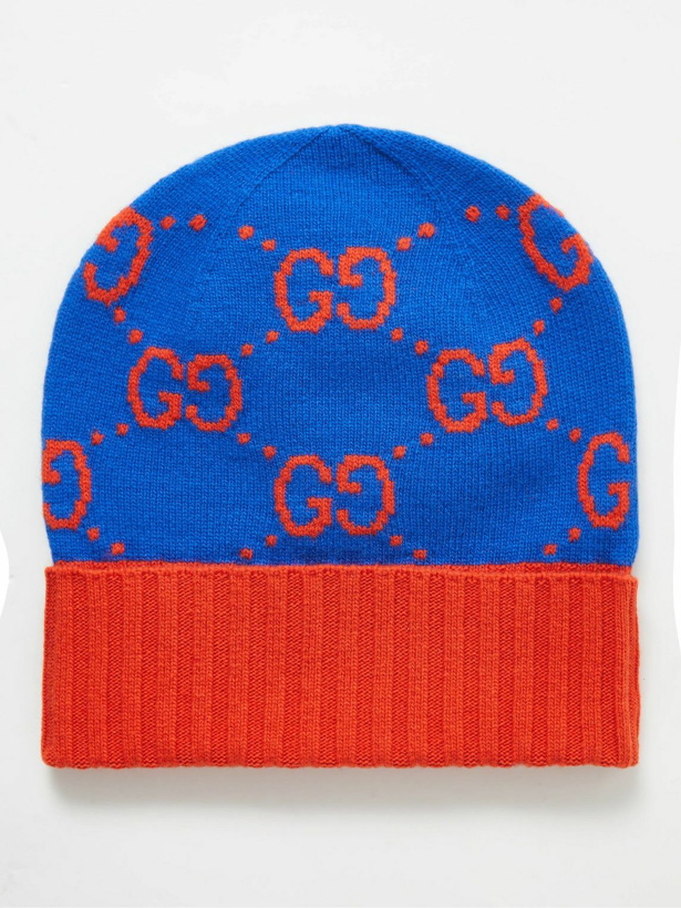 Photo: GUCCI - Logo-Jacquard Wool Beanie - Blue