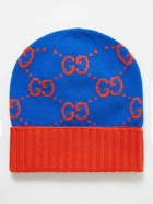 GUCCI - Logo-Jacquard Wool Beanie - Blue