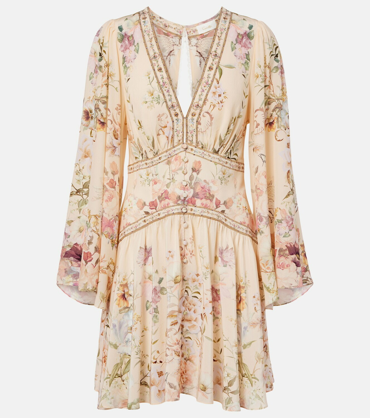 Camilla Embellished floral silk minidress