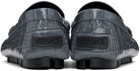 Versace Gray Medusa Croc-Effect Driver Loafers