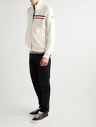 Moncler - Striped Logo-Appliquéd Cotton-Jersey Zip-Up Sweatshirt - White