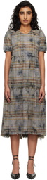 R13 Blue Shredded Relaxed Midi Dress