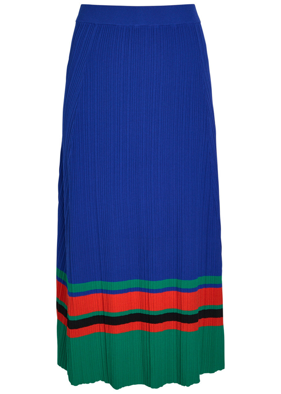 Wales Bonner Island Ribbed-knit Midi Skirt Blue