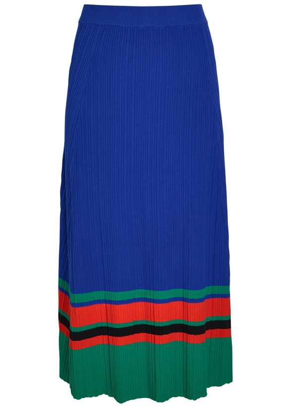Photo: Wales Bonner Island Ribbed-knit Midi Skirt Blue
