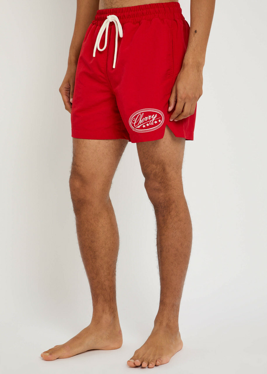 Cherry Los Angeles Five Star Logo-embroidered Nylon Swim Shorts Red