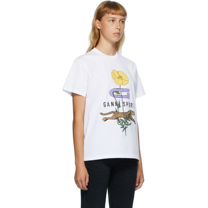 GANNI White Cheetah Flower T-Shirt GANNI