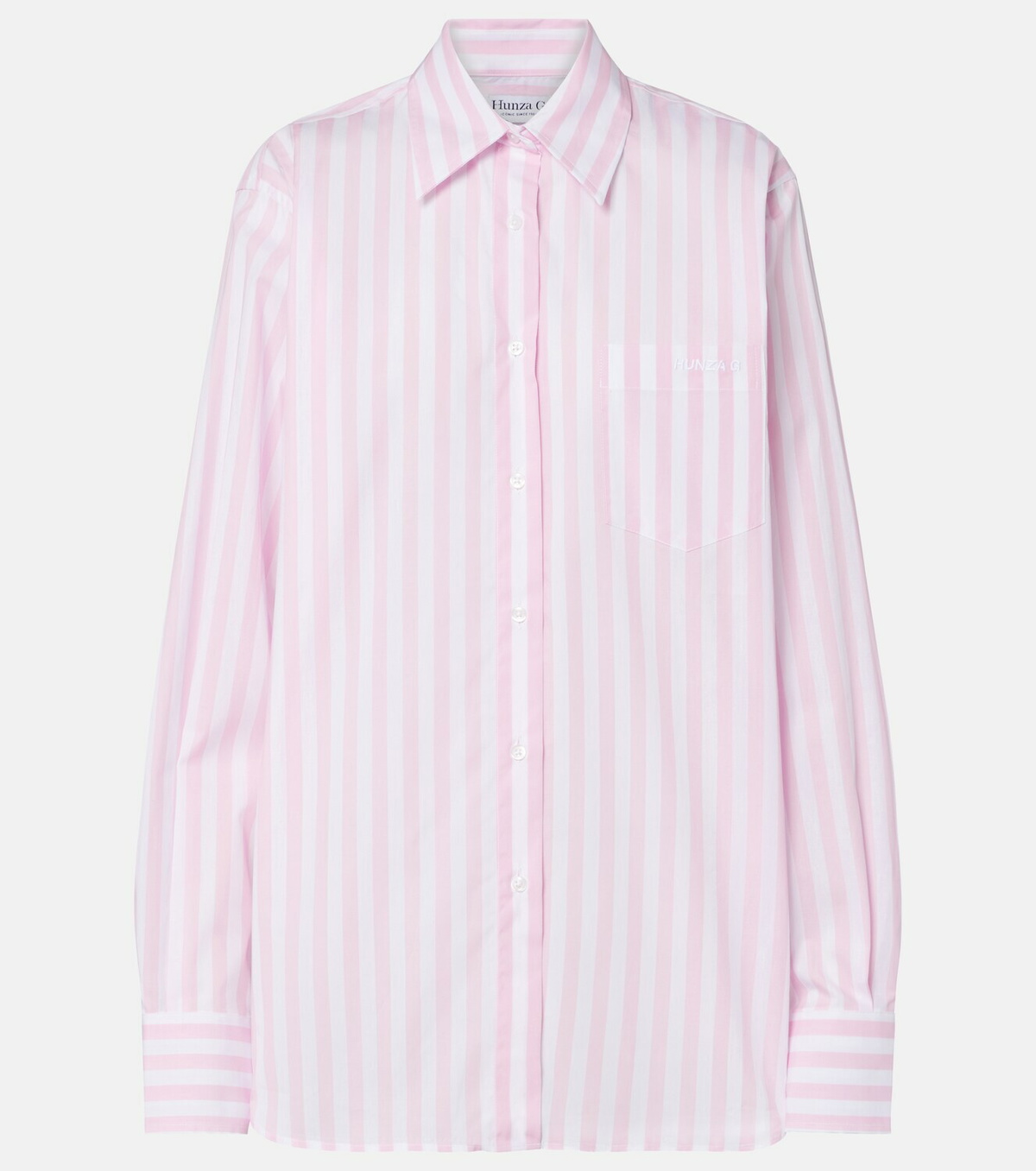 Hunza G Embroidered striped oversized cotton poplin shirt